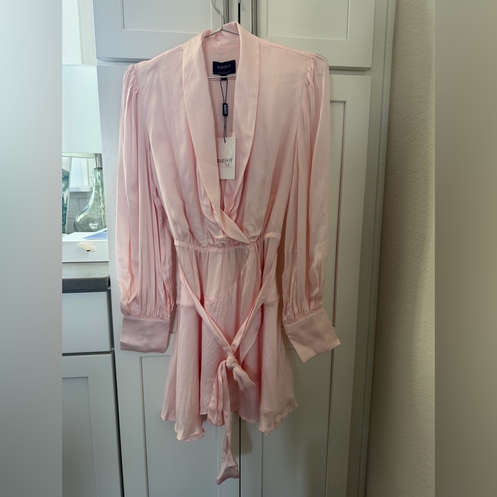 Bardot Pink Satin Long Sleeve Dress